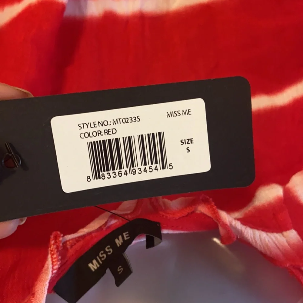 MISS ME Red and white tie-dyed summer blouse S - Picture 5 of 5